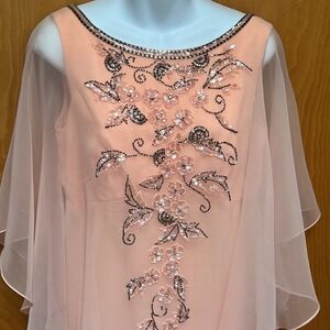 Vintage 1970s Chiffon Cape Gown Dress Rhinestones & Sequins